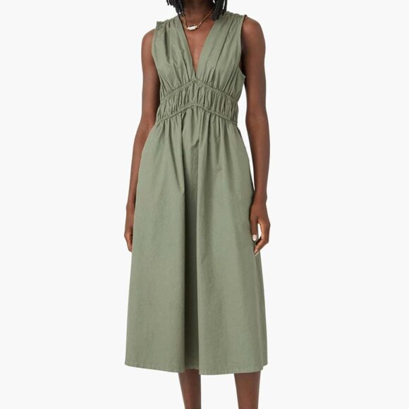 Xirena Cyra Cotton Poplin Midi Dress in Olive - Picture 1 of 10